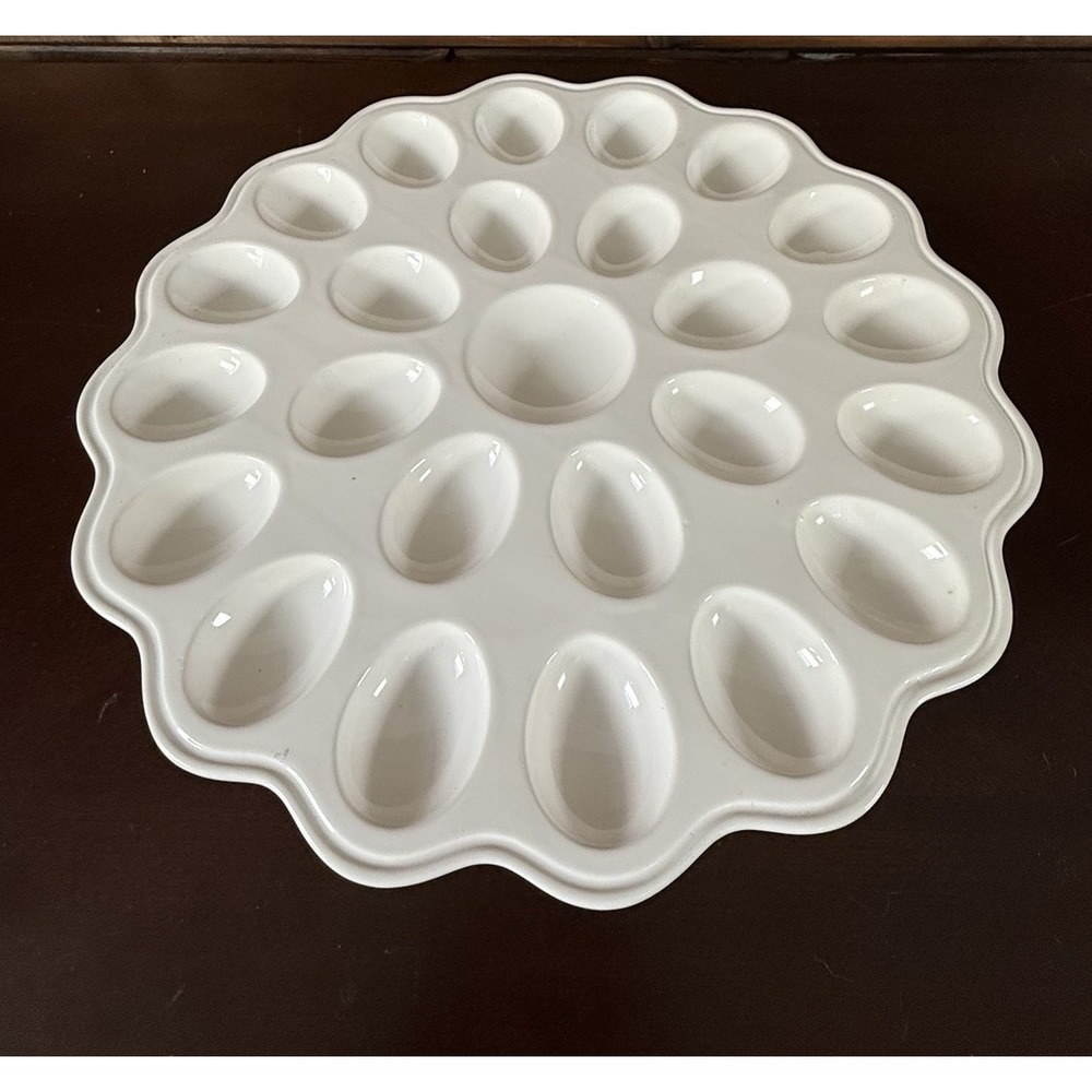 Pier One Imports White Dolomite Deviled Egg Tray, Platter Holds 24